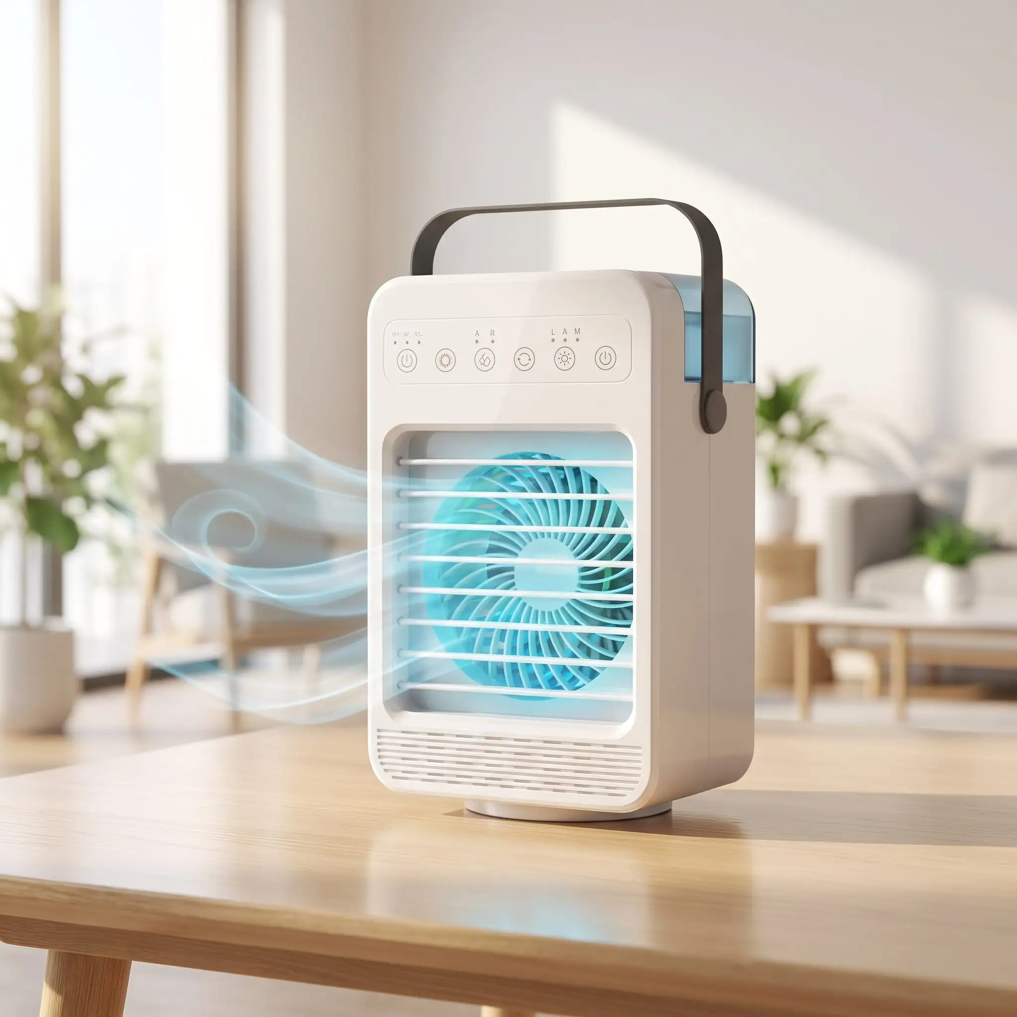 Enfriador de aire CoolJet usado en un despacho caluroso en casa