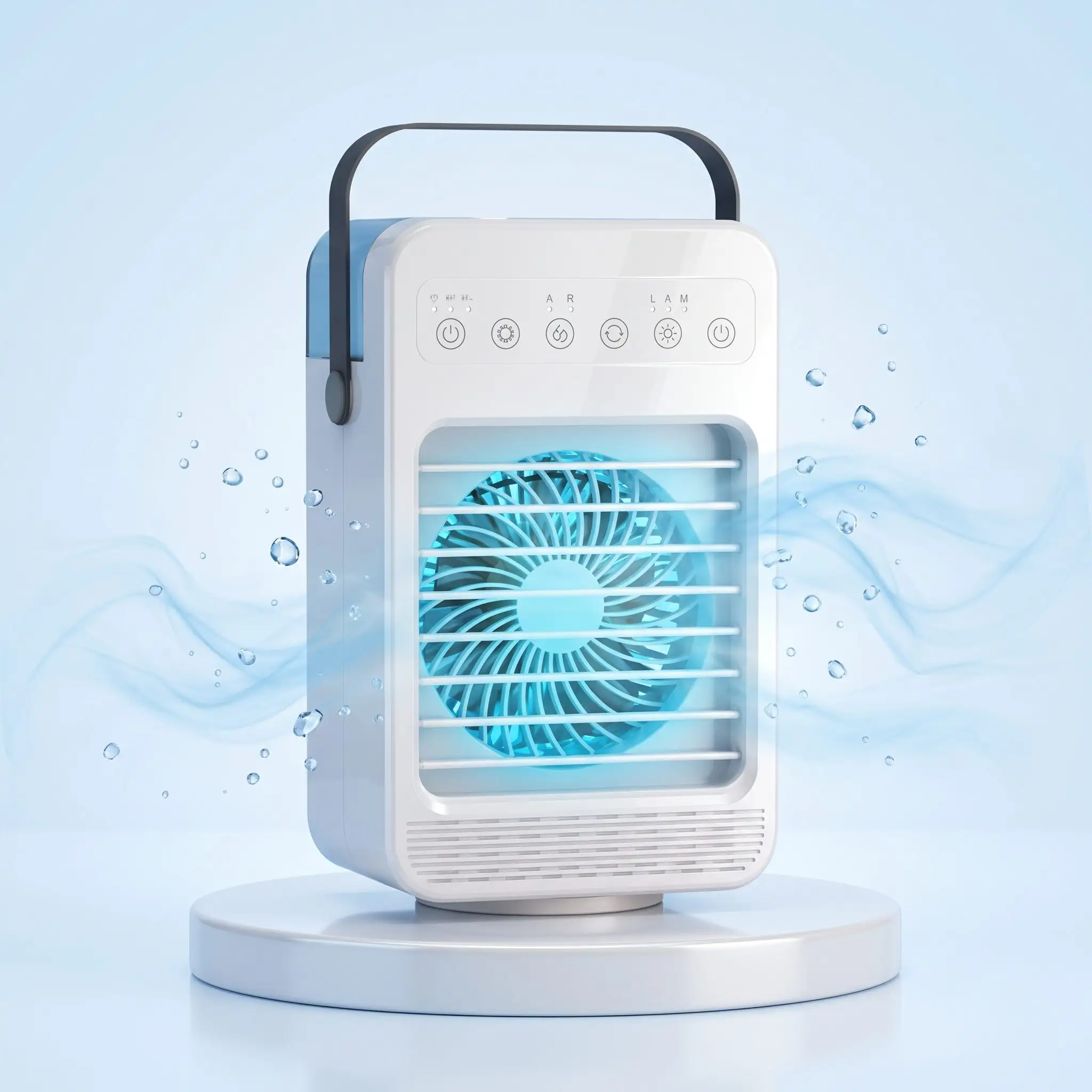 Primer plano del depósito de agua y el sistema de nebulización ultrasónica de CoolJet