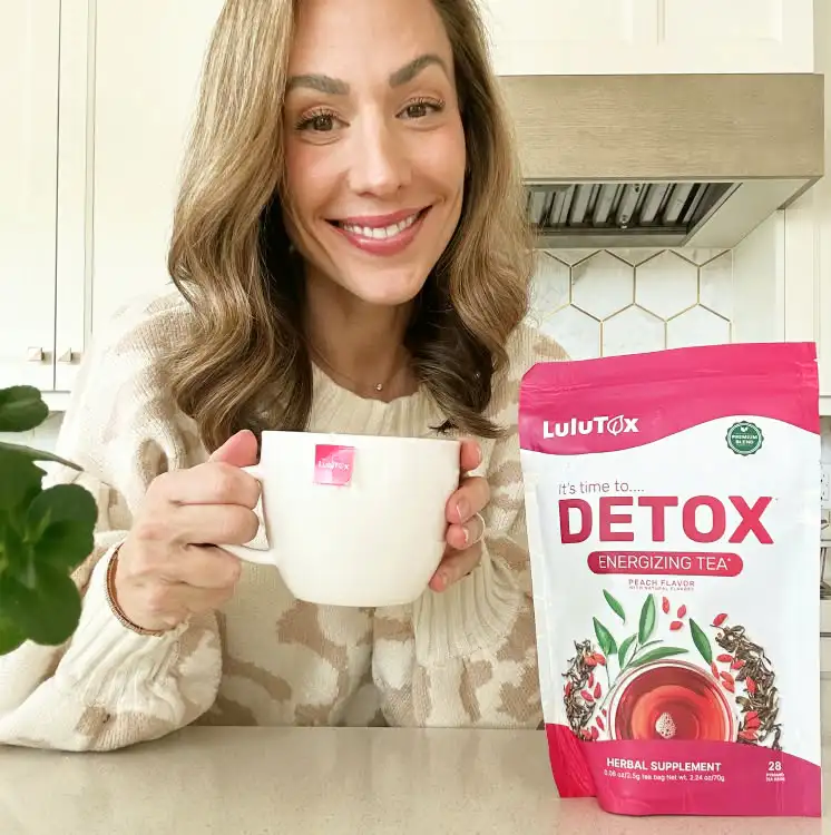 Composición del té detox Lulutox – bolsitas piramidales con aroma de melocotón